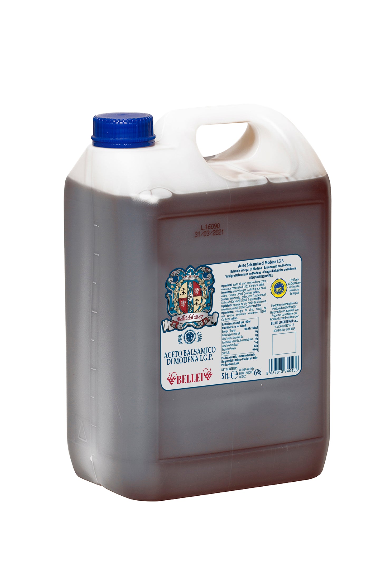 VINAGRE BALSAMICO DI MODENA BELLEI x 5000 c.c. (5 LITROS)