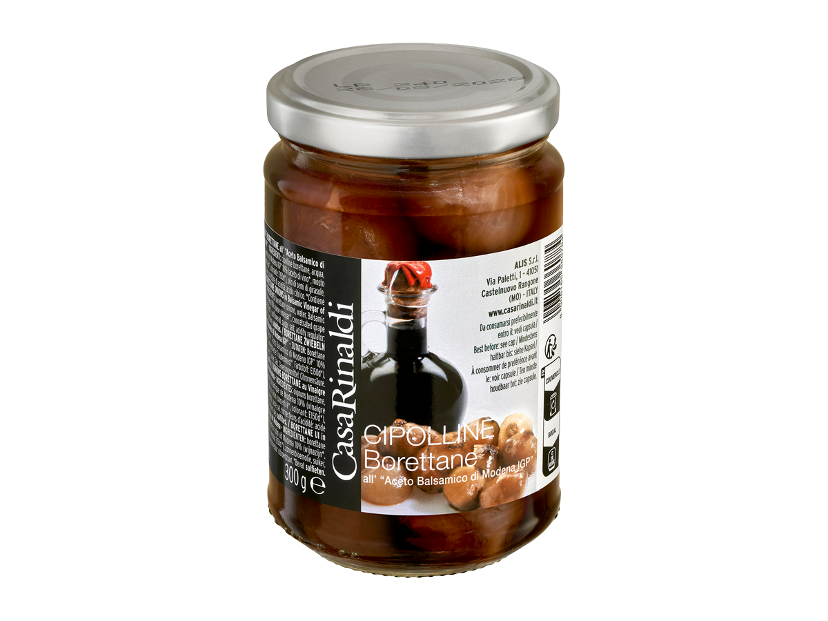 CEBOLLITAS BORETANAS EN VINAGRE BALSAMICO DE MODENA IGP (CIPOLLINE BORETANE IN ACETO BALSAMICO DI MODENA IGP) 300 gr - Casa Rinaldi