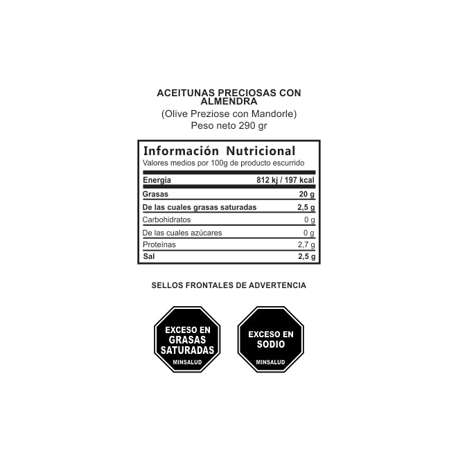 ACEITUNAS PRECIOSAS CON ALMENDRA 290 gr