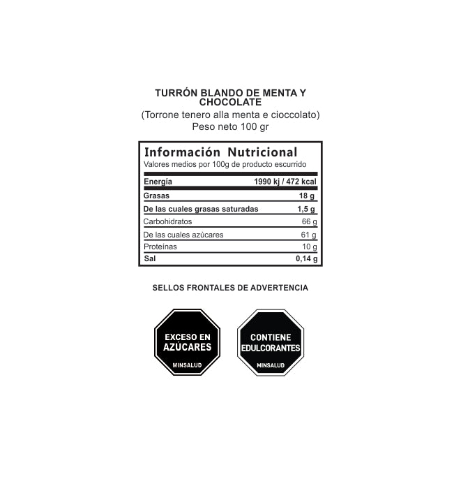 TURRÓN BLANDO DE MENTA Y CHOCOLATE 100 gr