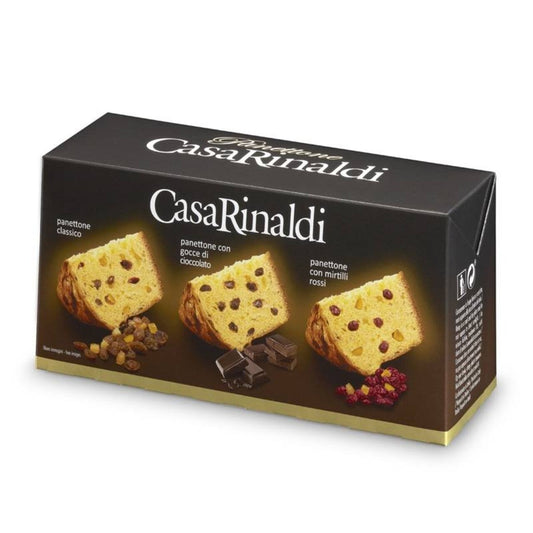 TRIO_PANETTONE CLASICO - PANETTONE CON GOTAS DE CHOCOLATE - PANETTONE CON ARÁNDANOS  300 gr - Casa Rinaldi